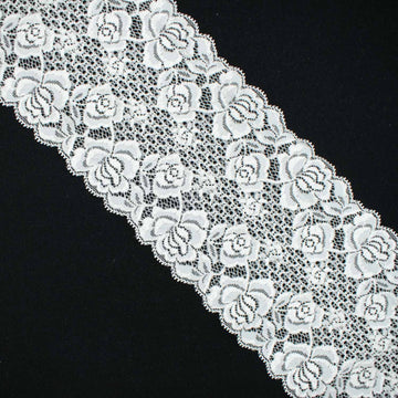 White Rose Stretch Raschel Lace Trim 130mm