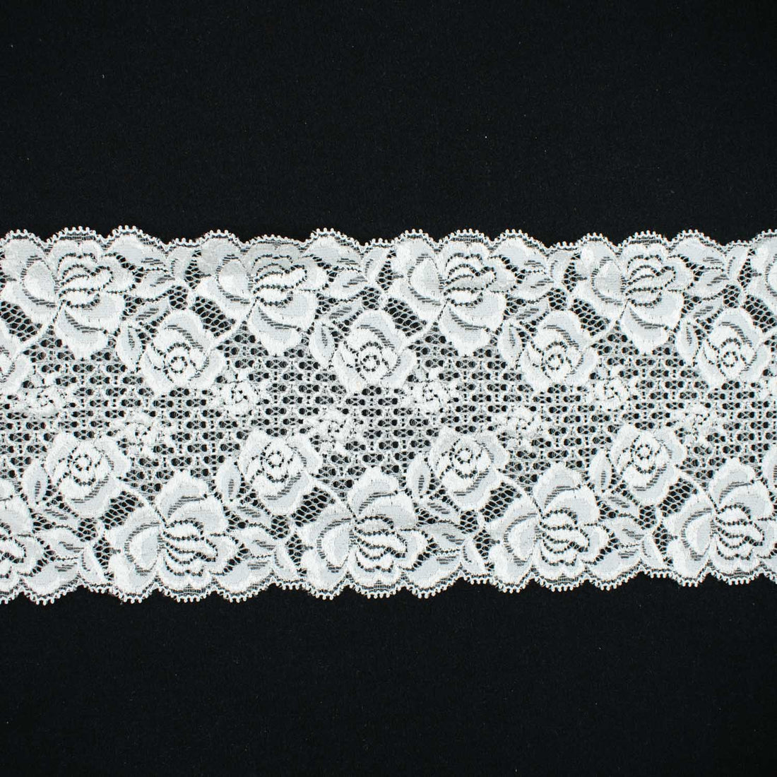 White Rose Stretch Raschel Lace Trim 130mm