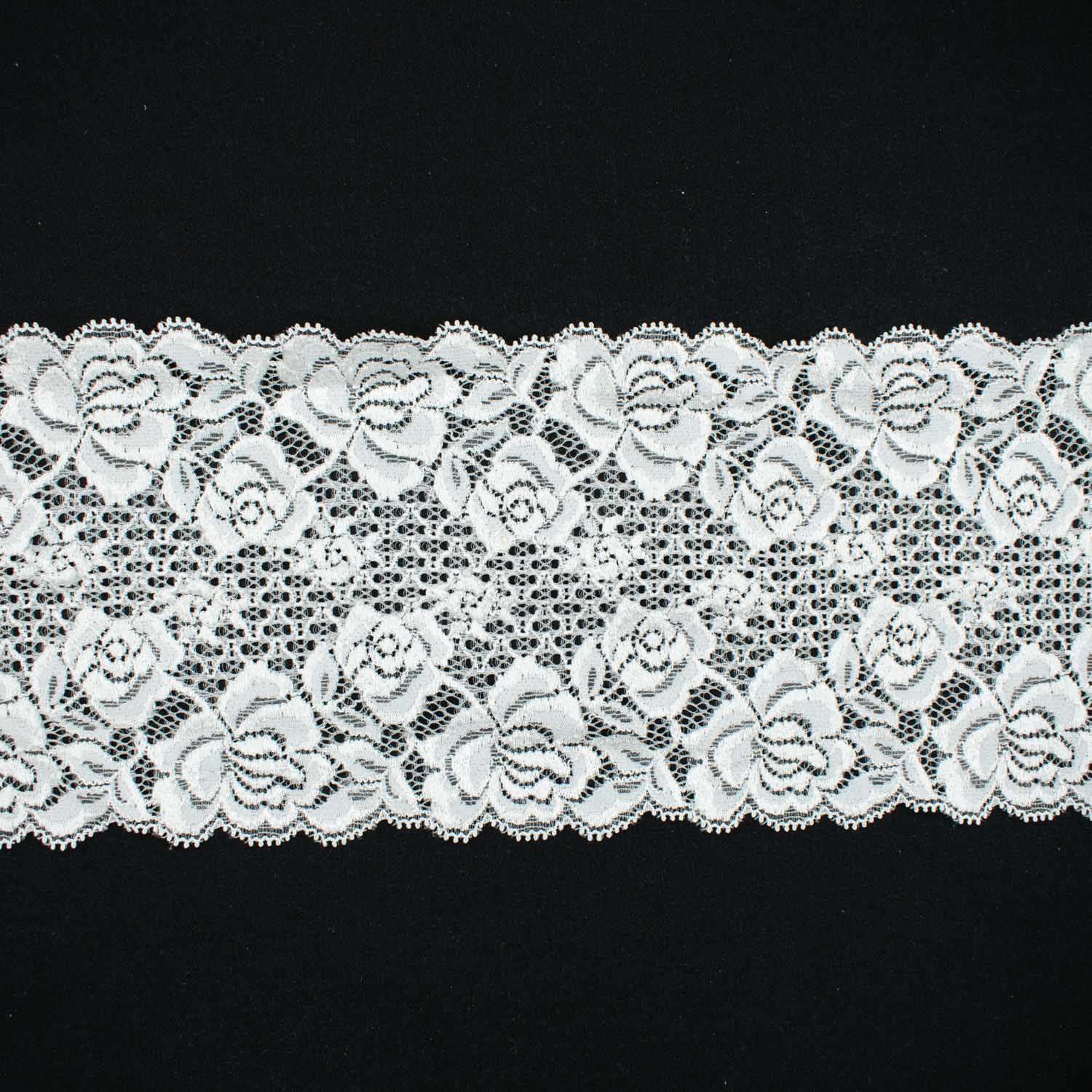 White Rose Stretch Raschel Lace Trim 130mm