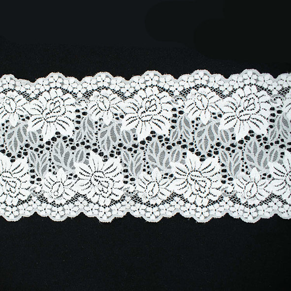 White Flowers Stretch Raschel Lace Trim 145mm