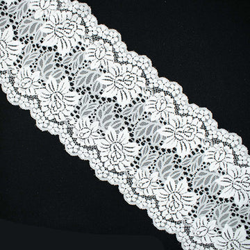 White Flowers Stretch Raschel Lace Trim 145mm