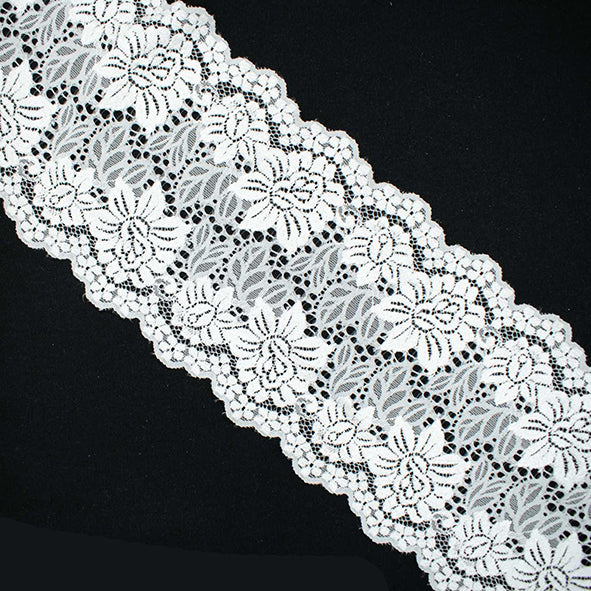 White Flowers Stretch Raschel Lace Trim 145mm