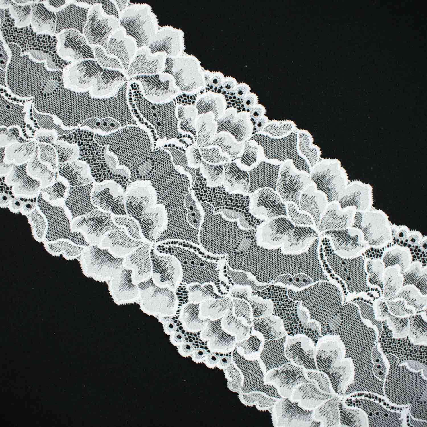 White Floral Vines Stretch Raschel Lace Trim 165mm