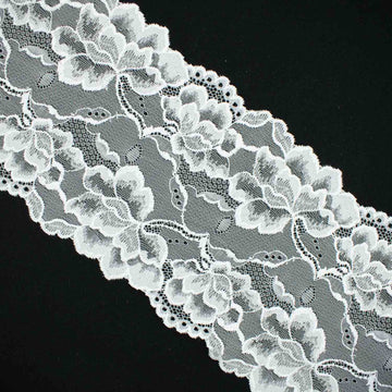 White Floral Vines Stretch Raschel Lace Trim 165mm