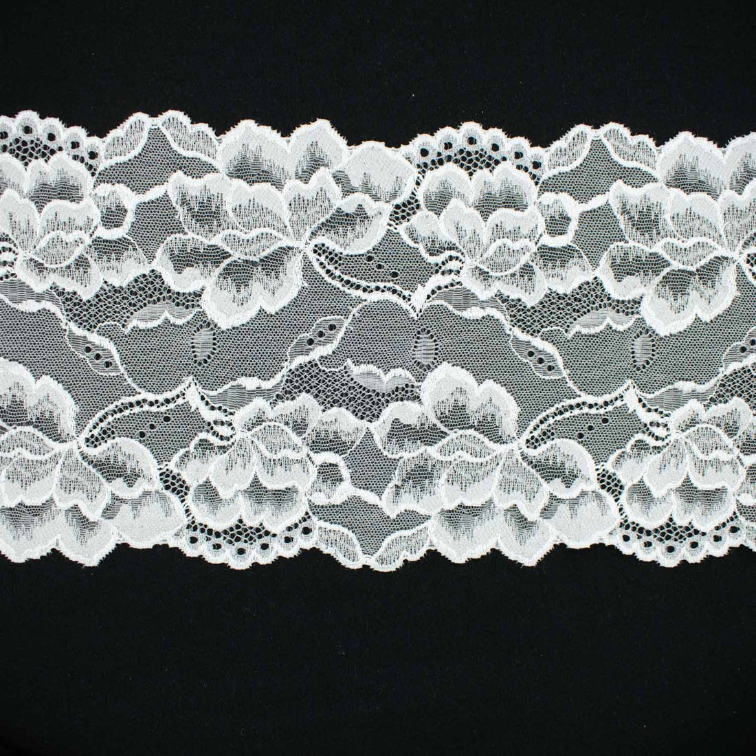 White Floral Vines Stretch Raschel Lace Trim 165mm