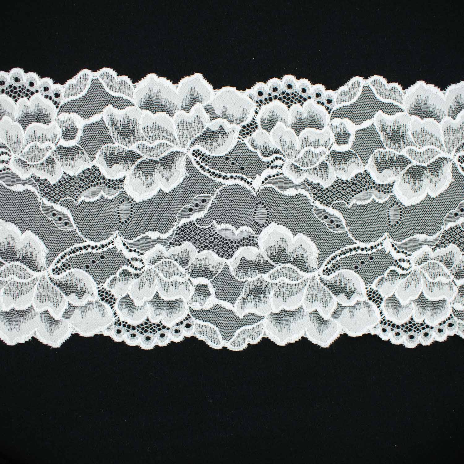 White Floral Vines Stretch Raschel Lace Trim 165mm