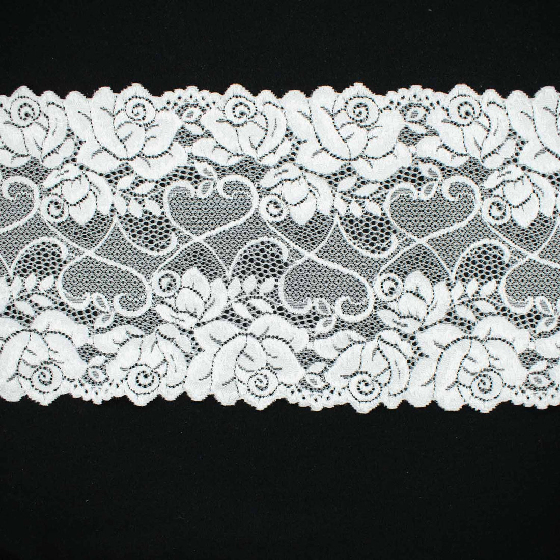 White Rose Vines Stretch Raschel Lace Trim 165mm