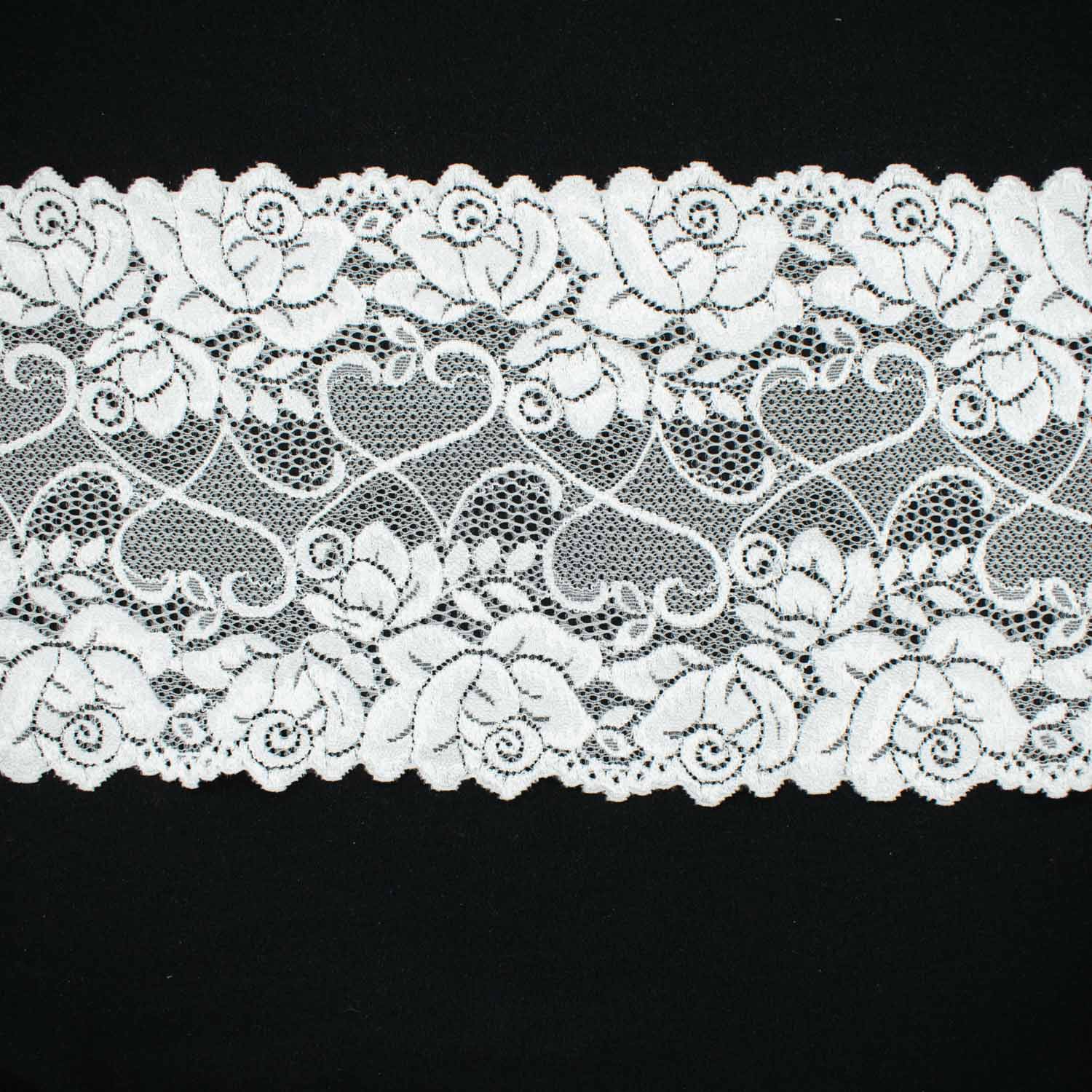 White Rose Vines Stretch Raschel Lace Trim 165mm