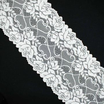 White Rose Vines Stretch Raschel Lace Trim 165mm