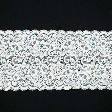 White Floral Bloom Stretch Raschel Lace Trim 165mm