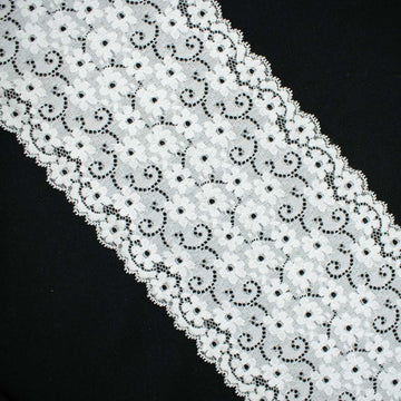 White Floral Vines Stretch Raschel Lace Trim 175mm