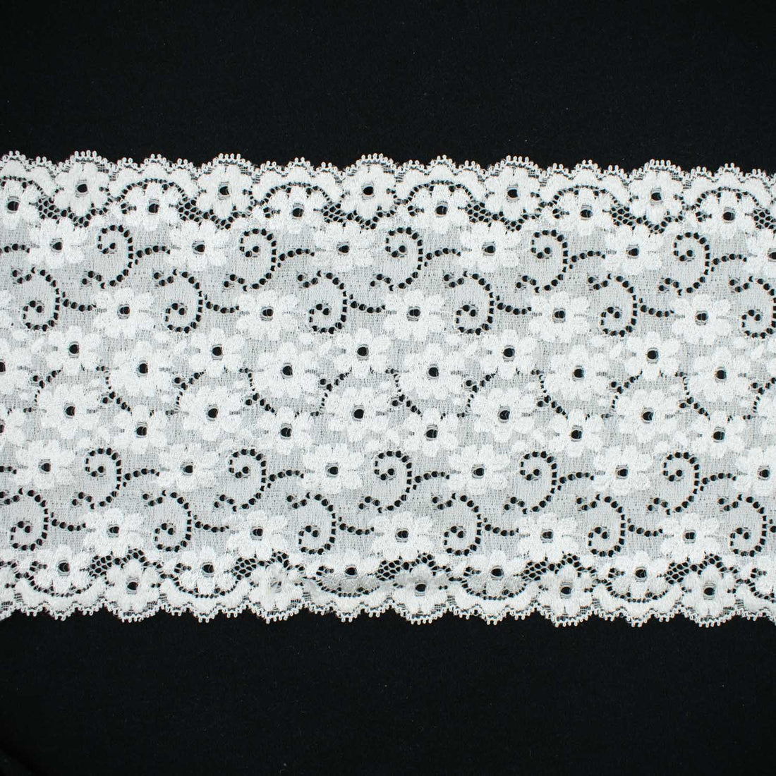 White Floral Vines Stretch Raschel Lace Trim 175mm