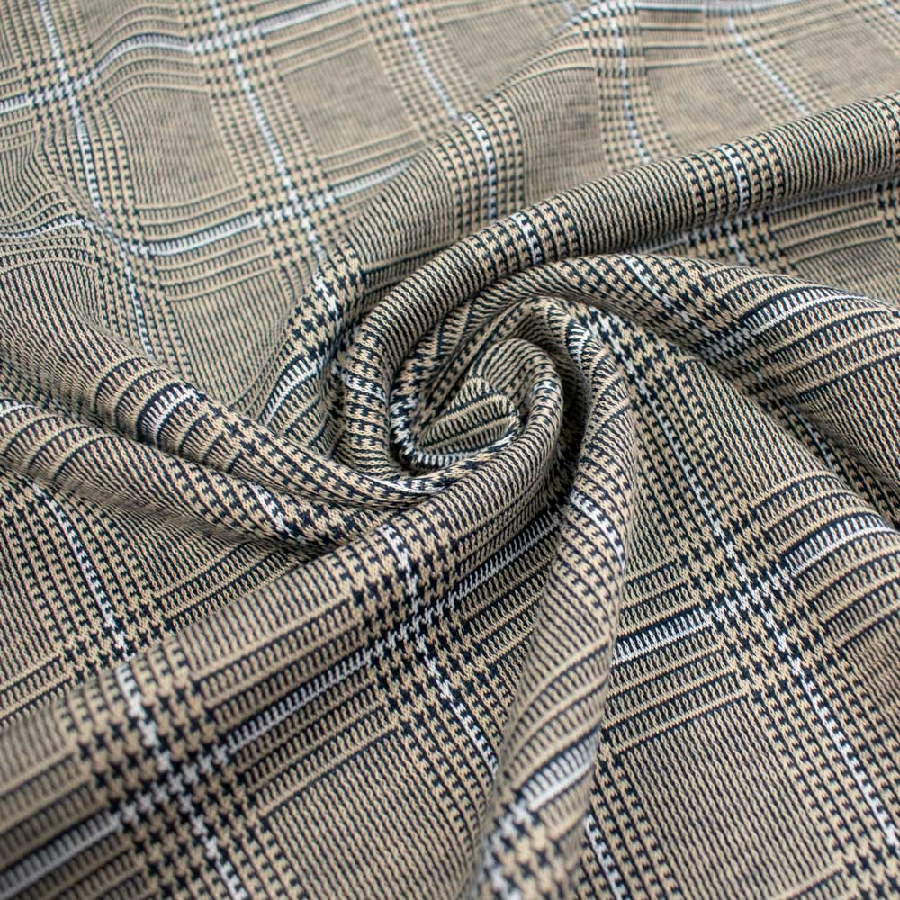 Printed Suiting Knit Design 2 - Latte Check