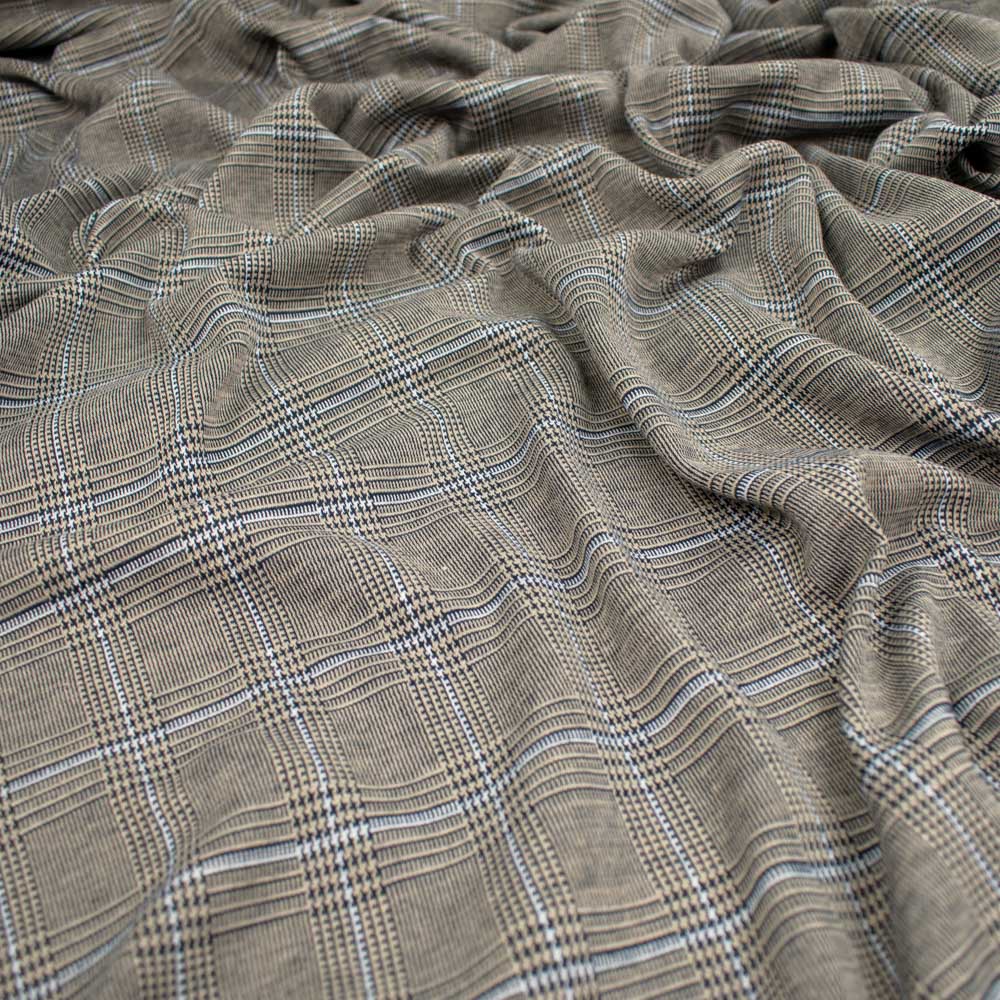 Printed Suiting Knit Design 2 - Latte Check