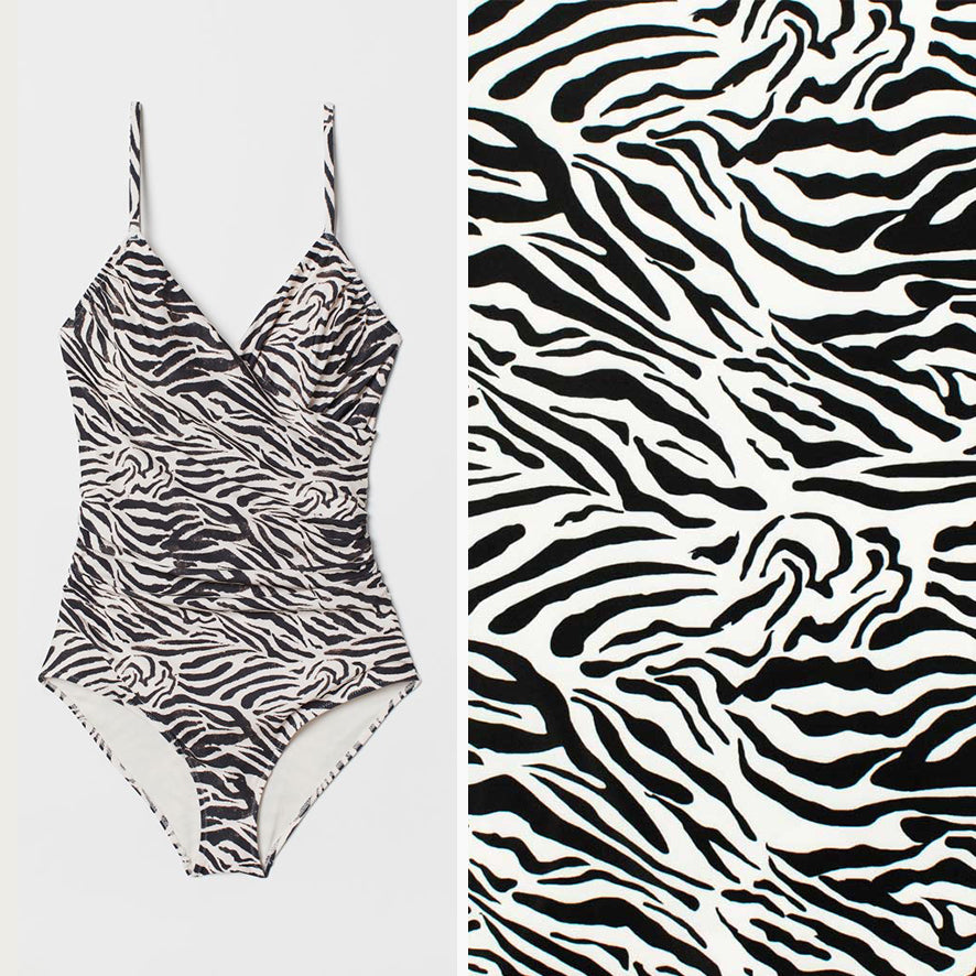 Premium Digital Printed Swimwear Lycra Design-7 Black & White Zebra