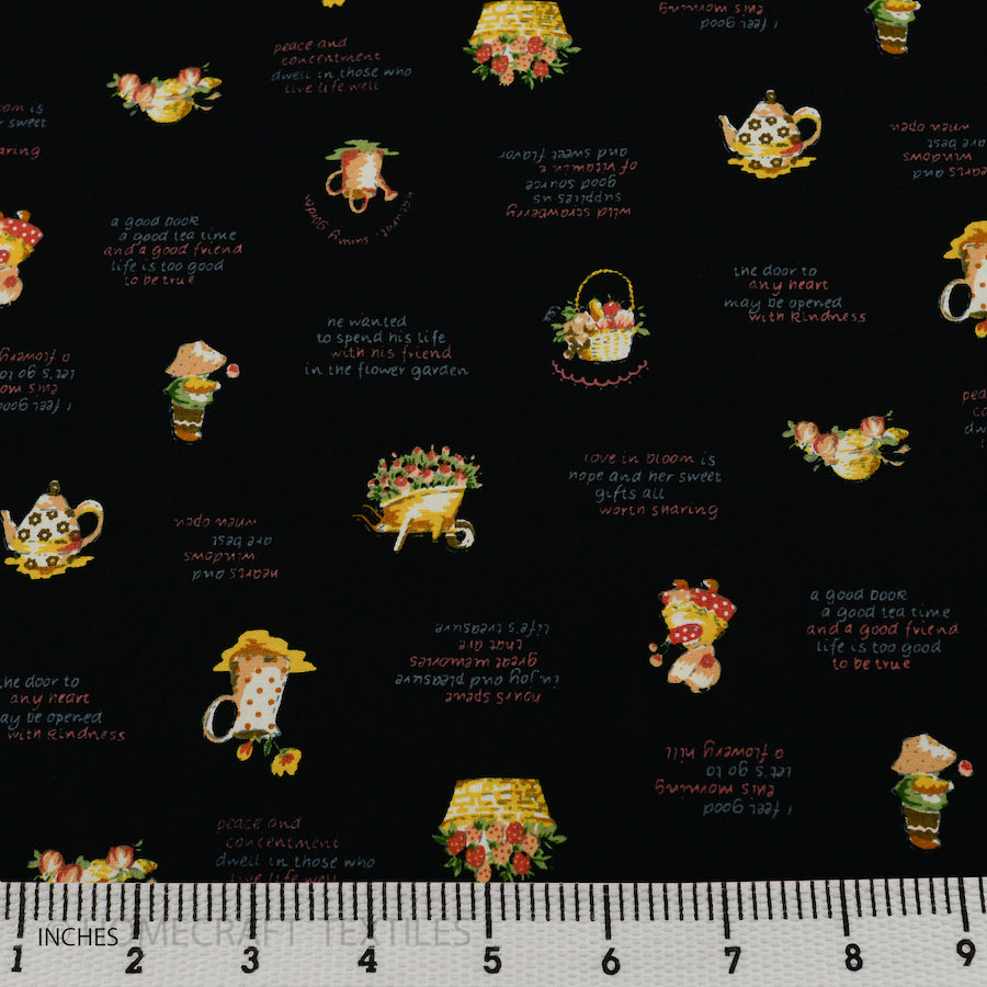 Teapot, Pitcher, and Basket Design Cotton Prints by Homecraft Textiles - Cheap Fabric Online Australia