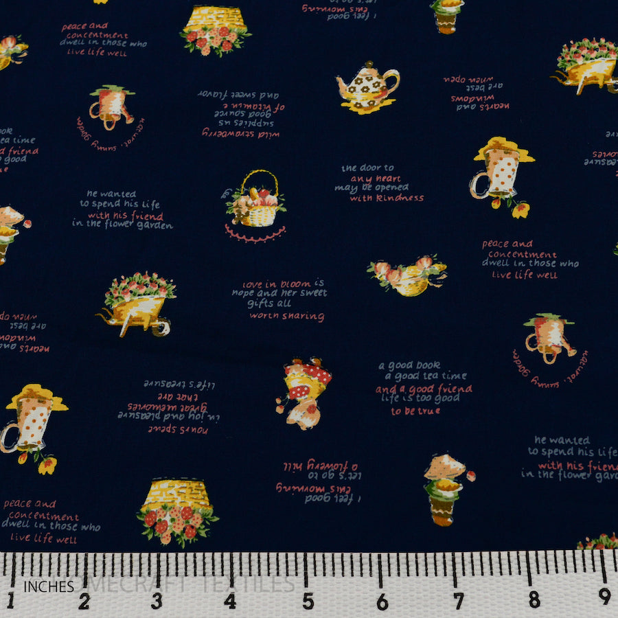 Teapot, Pitcher, and Basket Design Cotton Prints by Homecraft Textiles - Cheap Fabric Online Australia