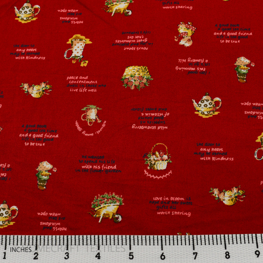 Teapot, Pitcher, and Basket Design Cotton Prints by Homecraft Textiles - Cheap Fabric Online Australia