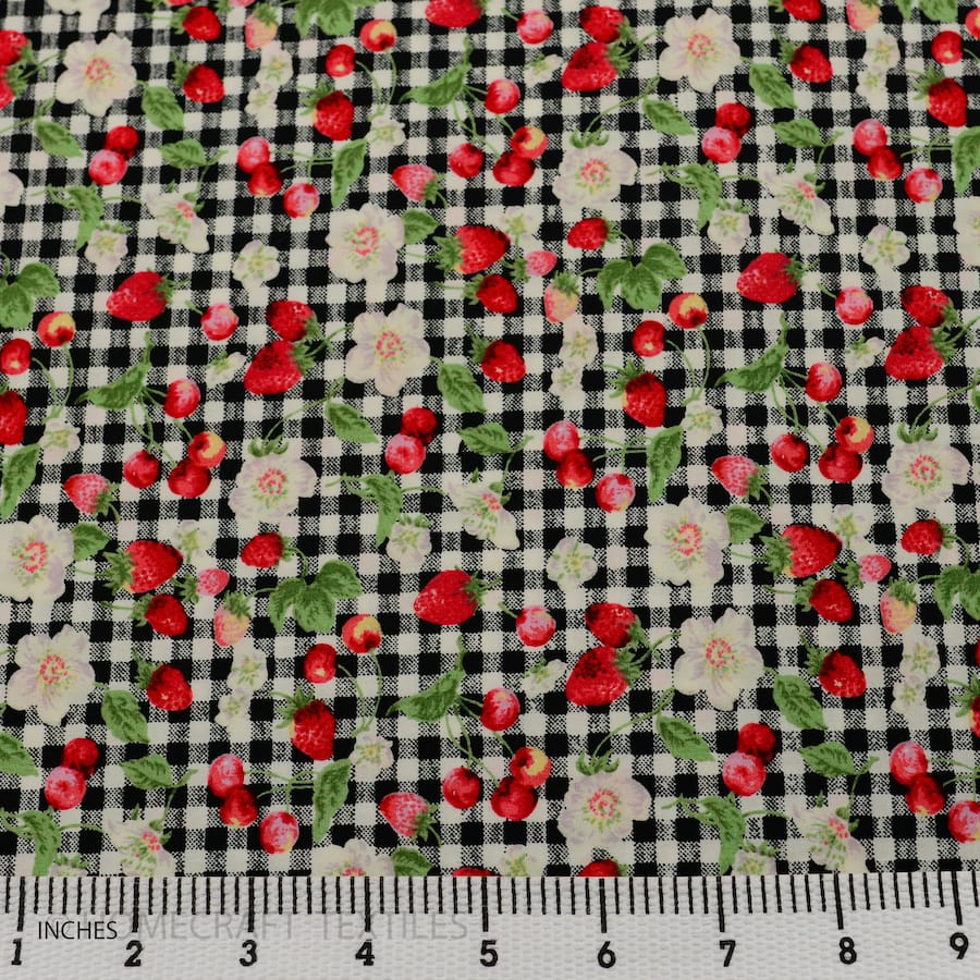 Strawberries and Flowers Design Cotton Prints by Homecraft Textiles - Fabric Online Australia