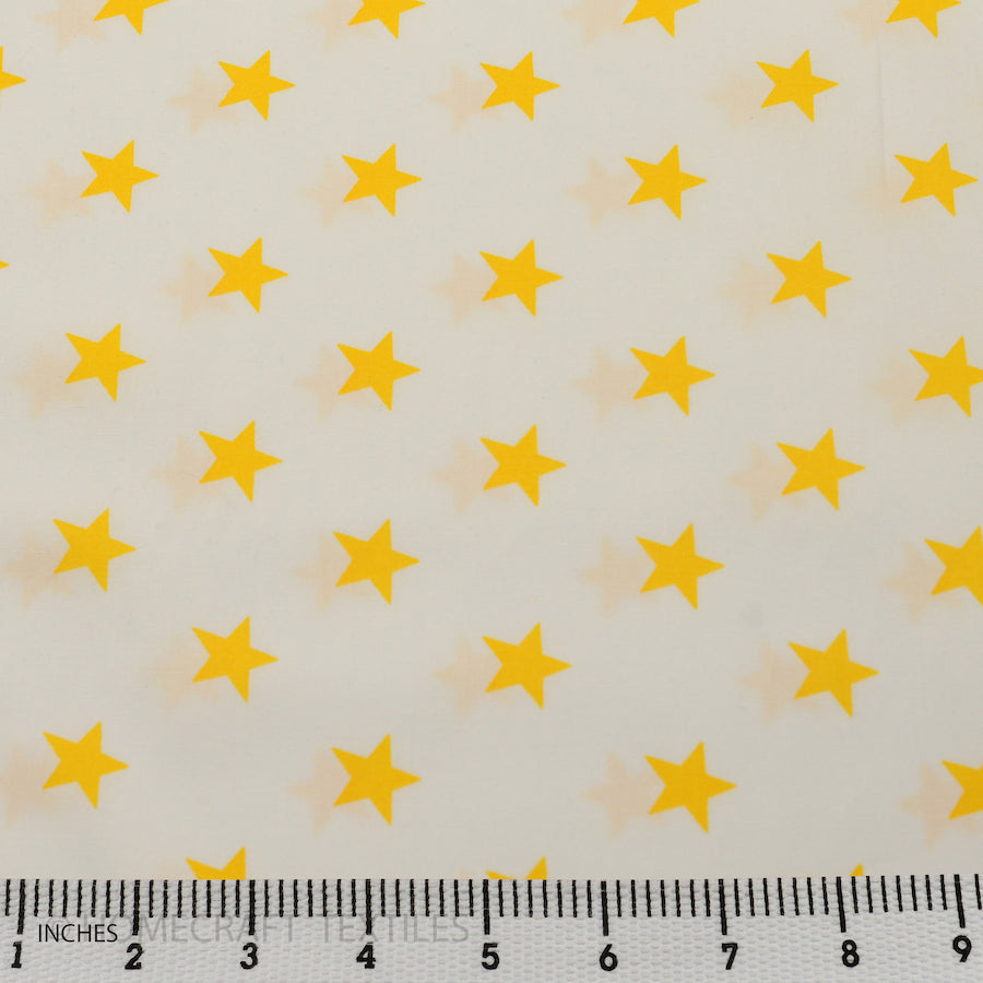 Yellow Stars in White Fabric Cotton Prints by Homecraft Textiles - Fabric Online Australia