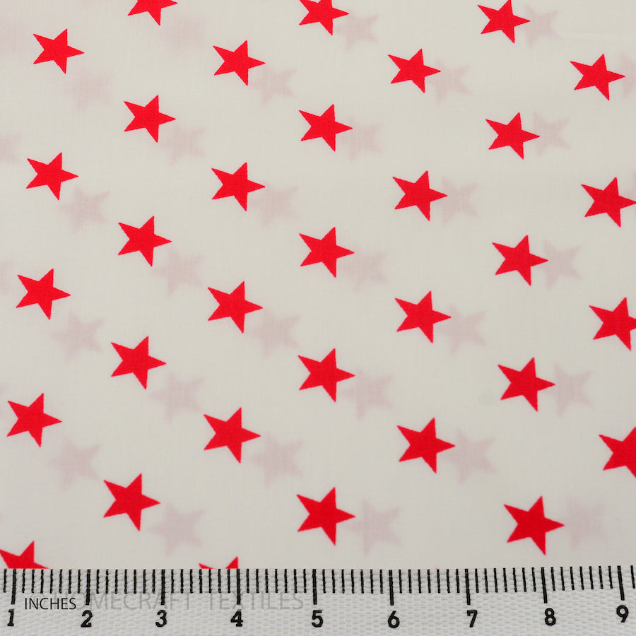 Red Stars in White Fabric Cotton Prints by Homecraft Textiles - Fabric Online Australia