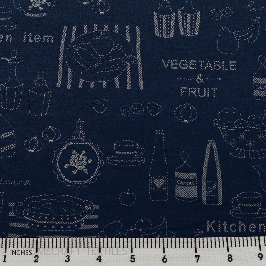 Navy Kitchen Cooking Cotton Print – Homecraft Textiles