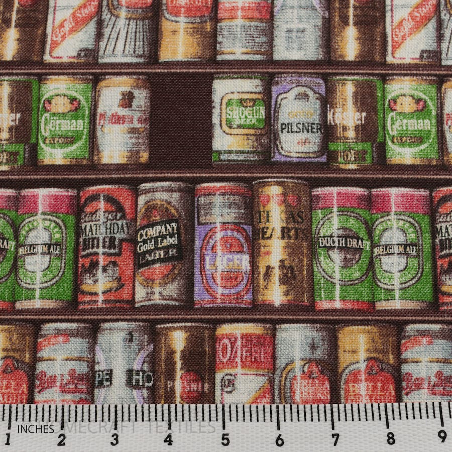 Canned Beer Design Printed Cotton Canvas by Homecraft Textiles - Fabric Online Australia