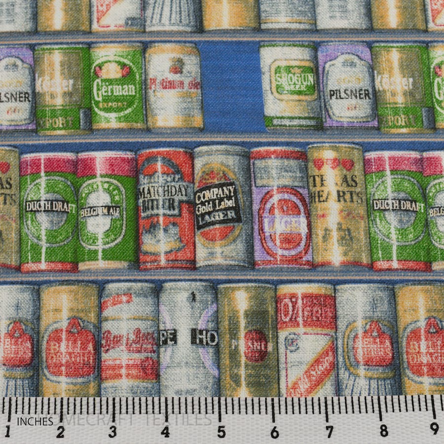 Canned Beer Design Printed Cotton Canvas by Homecraft Textiles - Fabric Online Australia