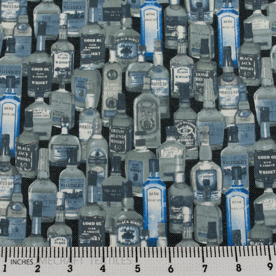 Whiskey Bottle Design Printed Cotton Canvas by Homecraft Textiles - Fabric Online Australia