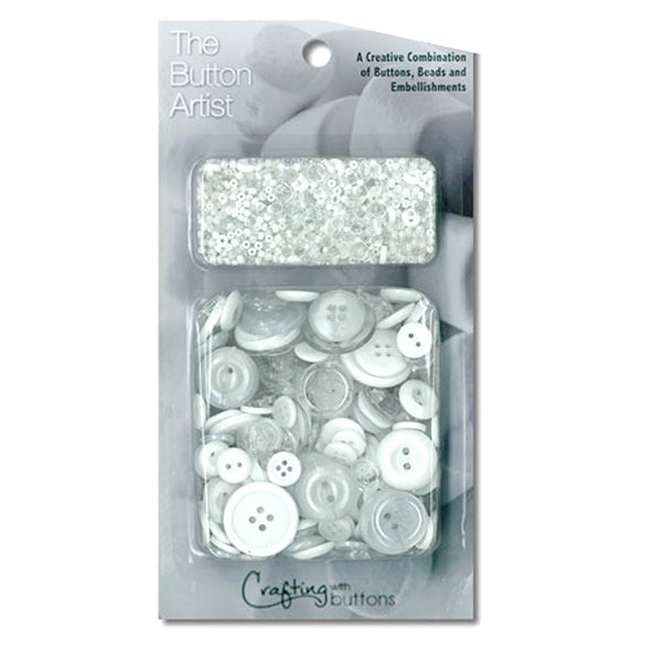 The Button Artist Buttons & Beads Bulk Pack White