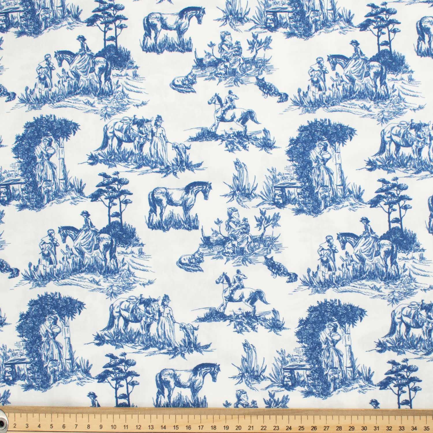 Victoria Blue Collection #02 Blue Sketch Victoria Life on White Cotton Prints