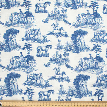 Victoria Blue Collection #02 Blue Sketch Victoria Life on White Cotton Prints