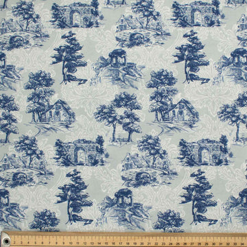 Victoria Blue Collection #05 Sketch Rural Scene on Grey Cotton Prints