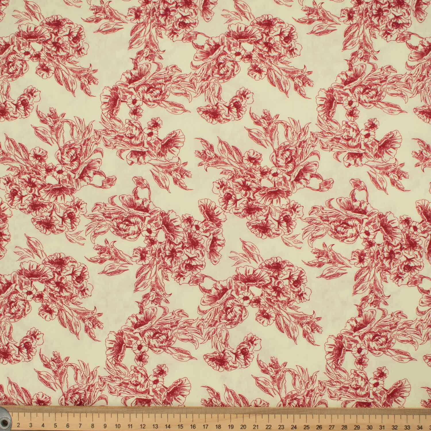 Victoria Red Collection #06 Sketch Flower on Cream Cotton Prints