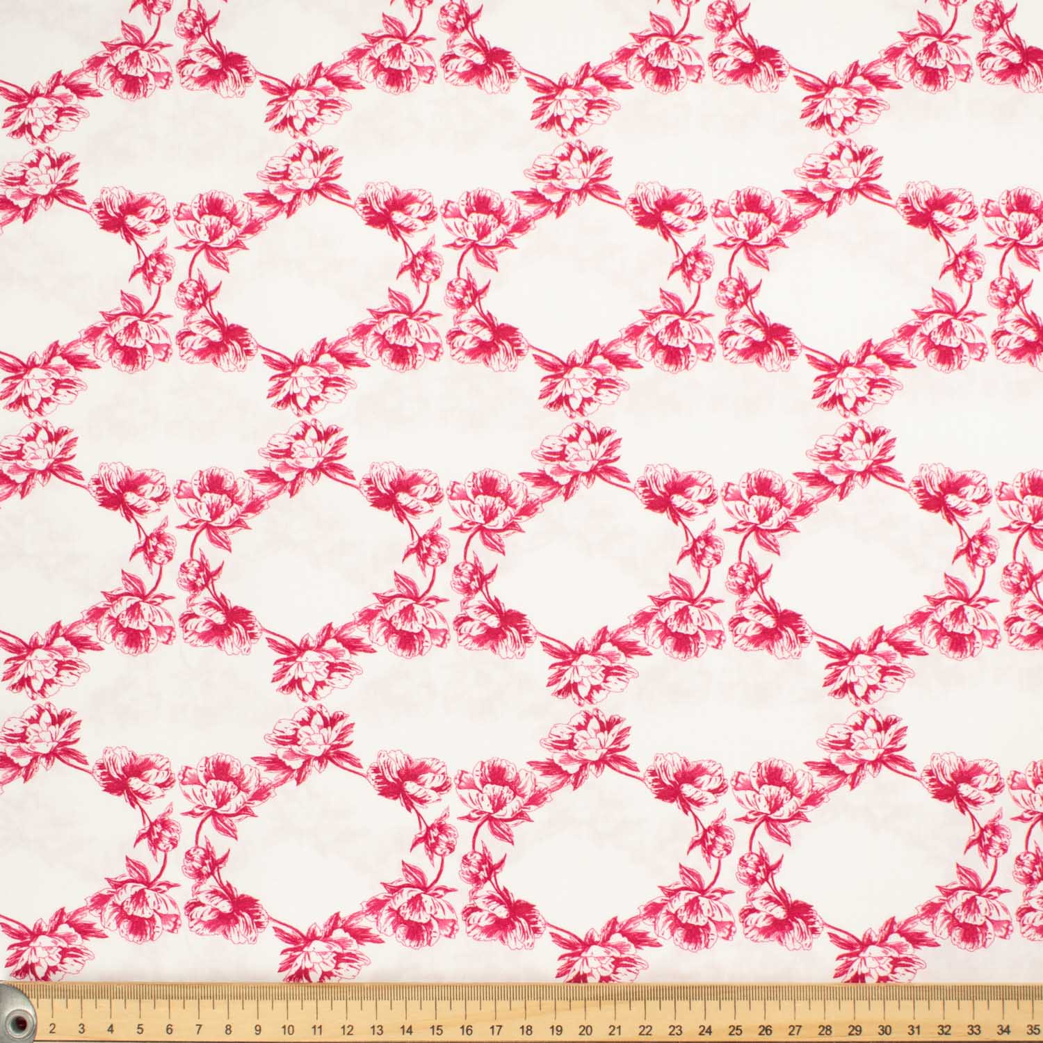 Victoria Red Collection #04 Sketch Flower on White Cotton Prints