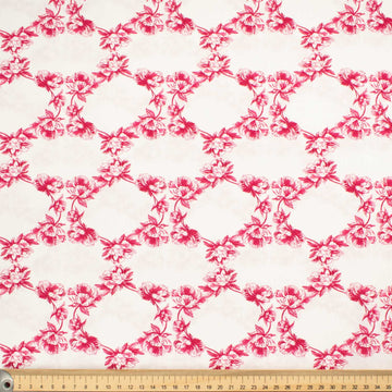 Victoria Red Collection #04 Sketch Flower on White Cotton Prints