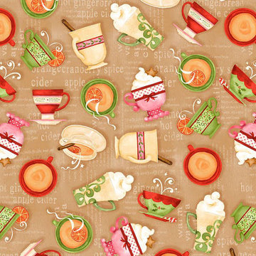 Wilmington Prints Hot Cider Hot Drinks on Beige Cotton Prints