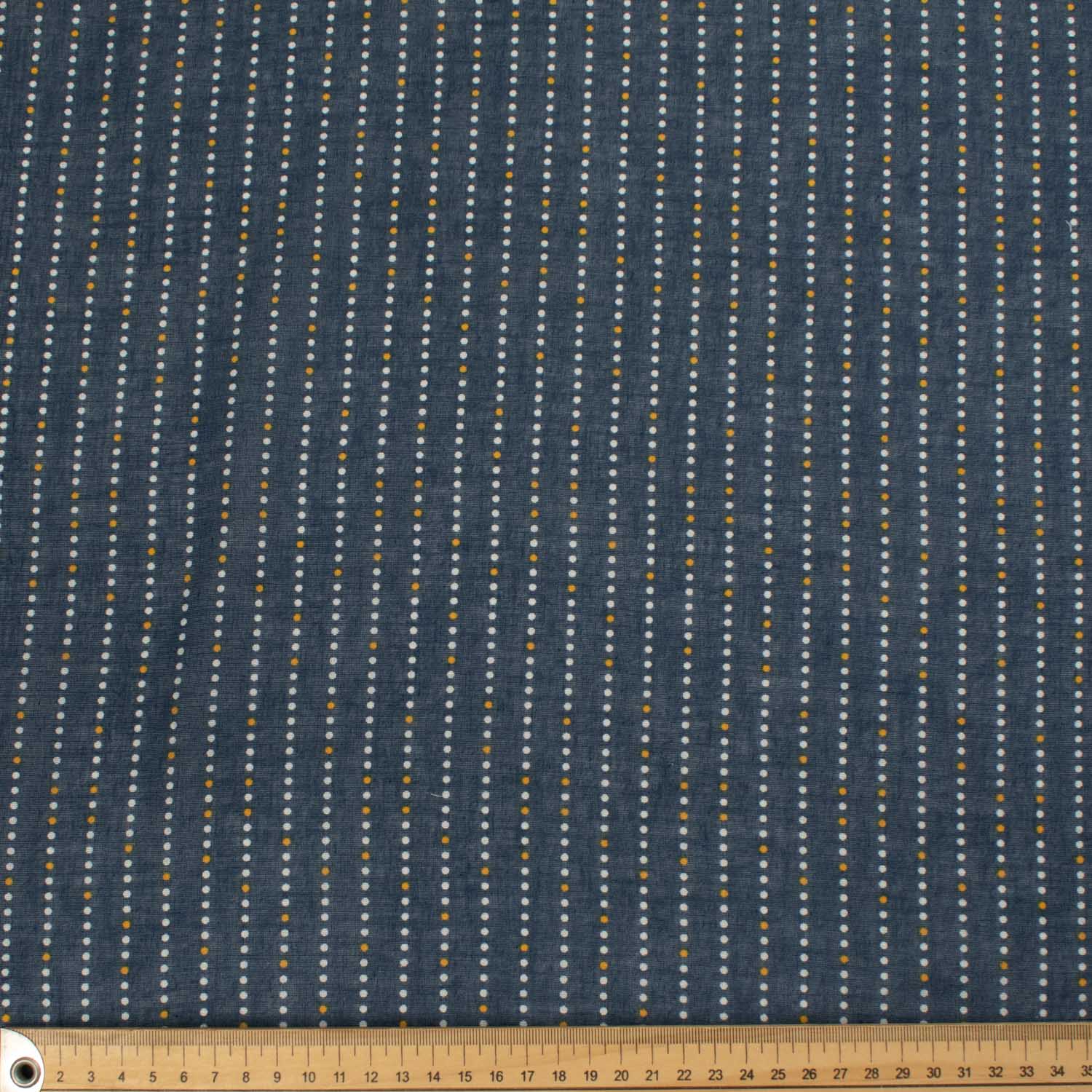 Border Printed Cotton Voile Design-11 White & Yellow Dots Stripes on Navy/Blue & White Checks