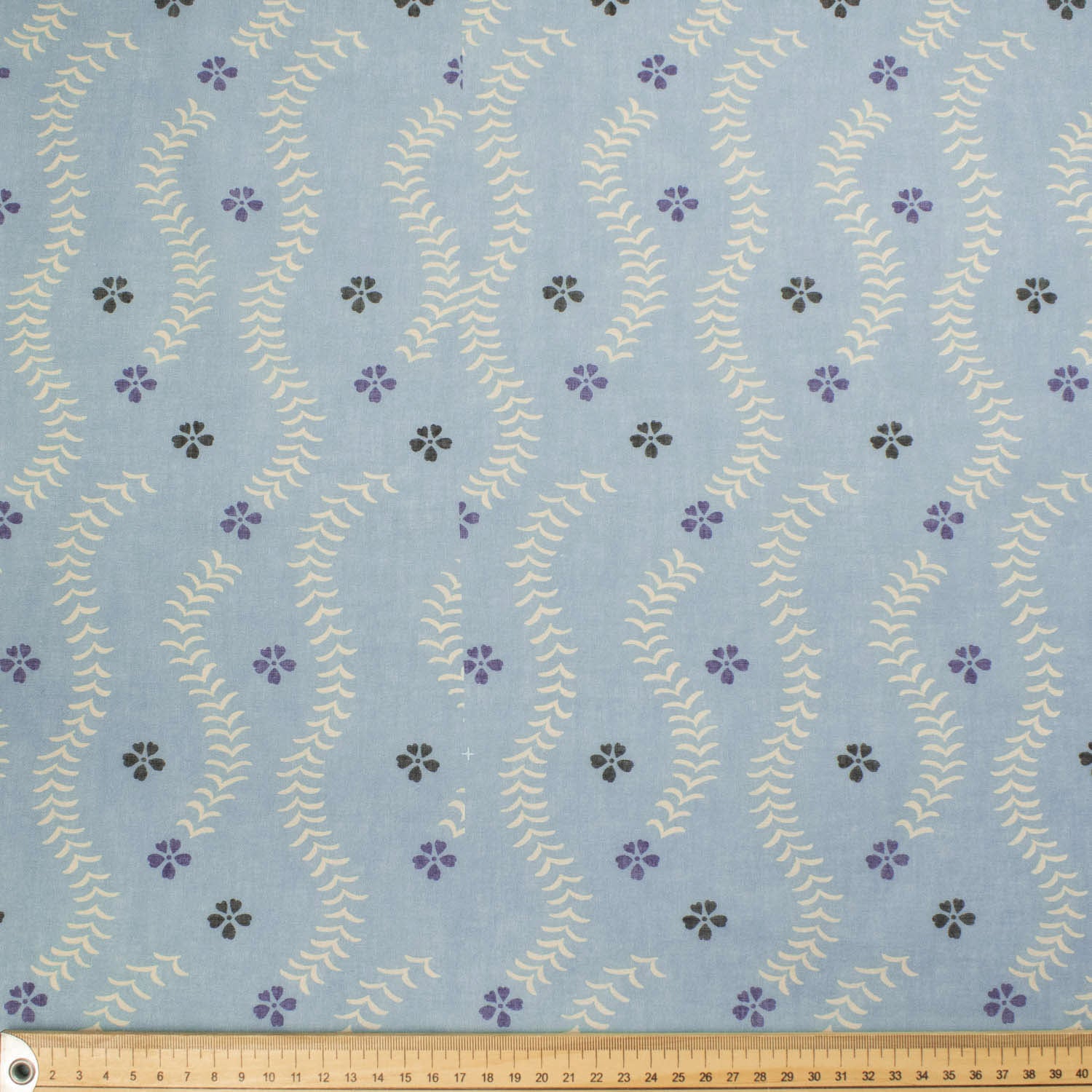Border Printed Cotton Voile Design-24 White Vines on Blue/Grey Patch Work Checks