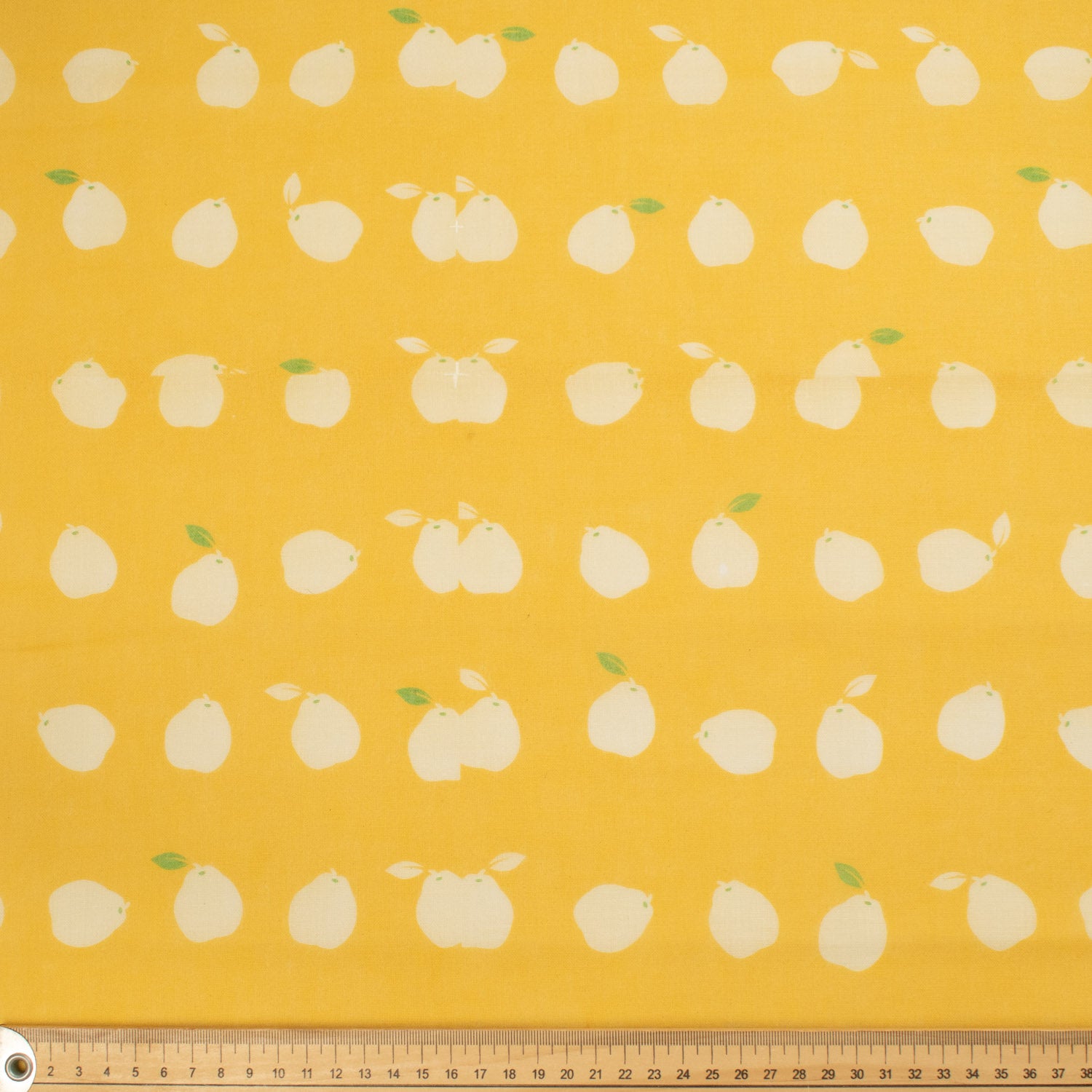 Border Printed Cotton Voile Design-9 Pears on Yellow/Pink Flowers on Cream