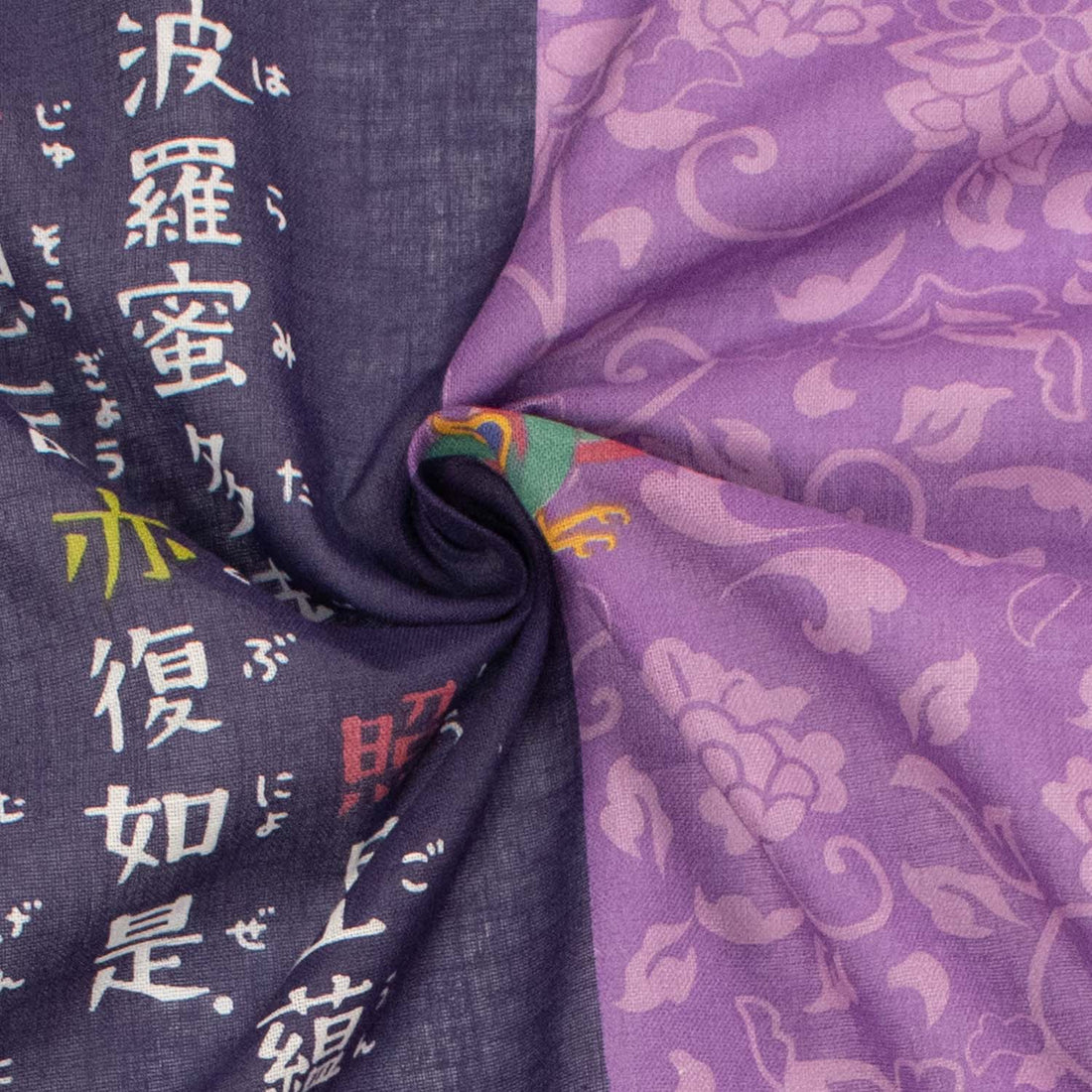 Border Printed Cotton Voile Design-5 Japanese on Dark Purple/ Phoenix & Flower Vines on Purple
