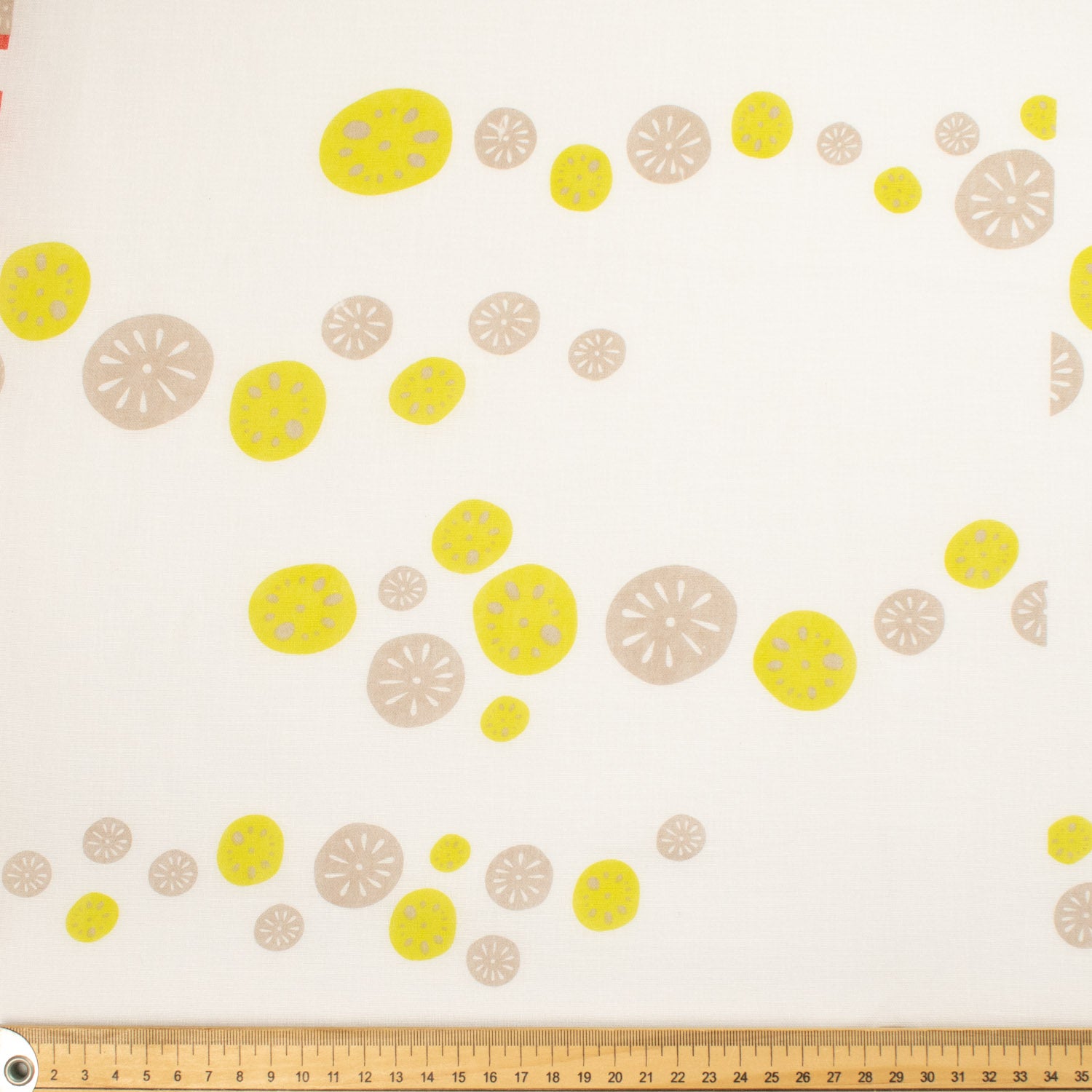 Border Printed Cotton Voile Design-26 Red & White Checks/ Lotus Roots on White