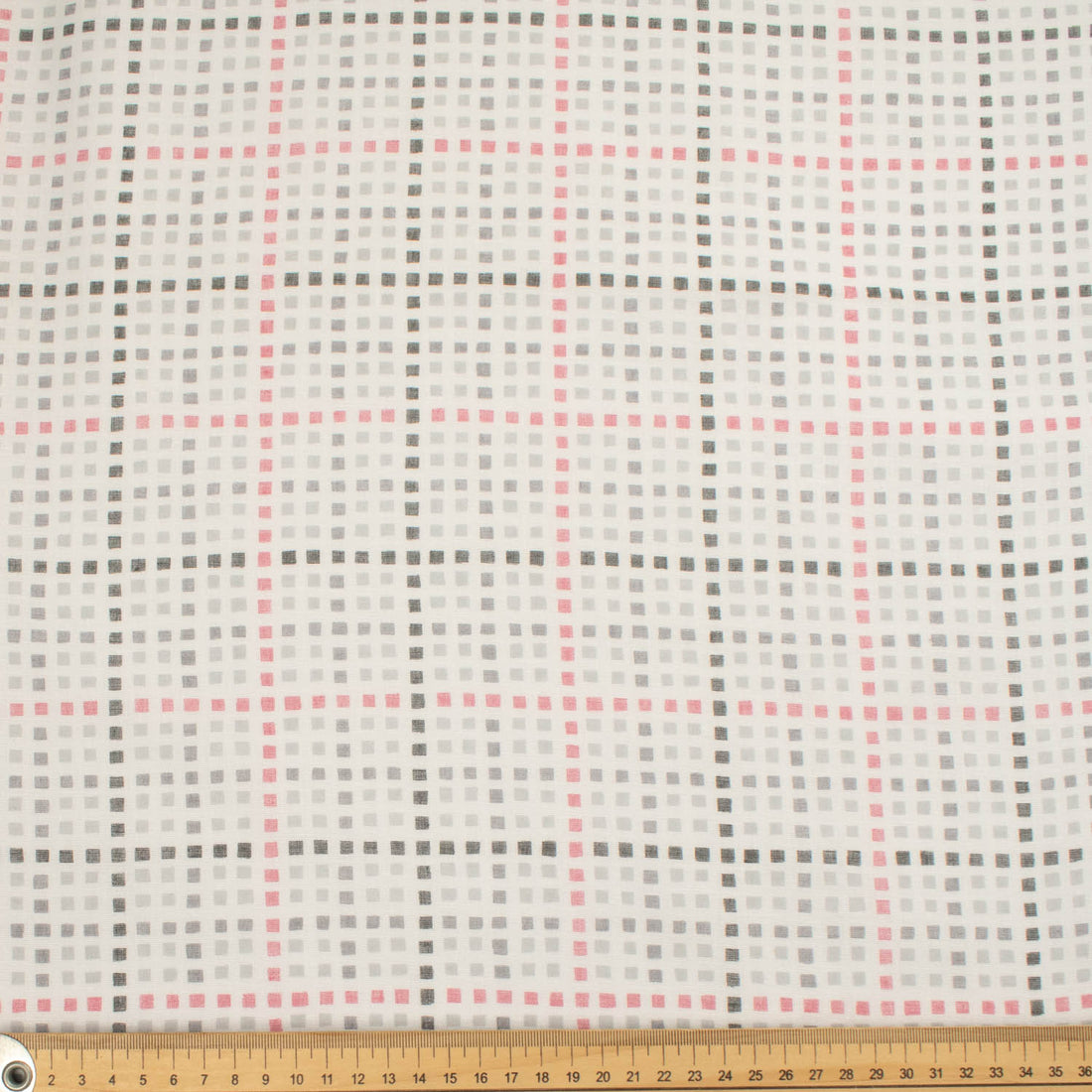 Border Printed Cotton Voile Design-15 Grey & Pink Checks/Grey Roses on Pink