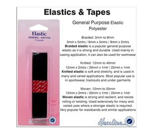 Hemline Elastic - General Purpose Braided - 9mm x 2m Black