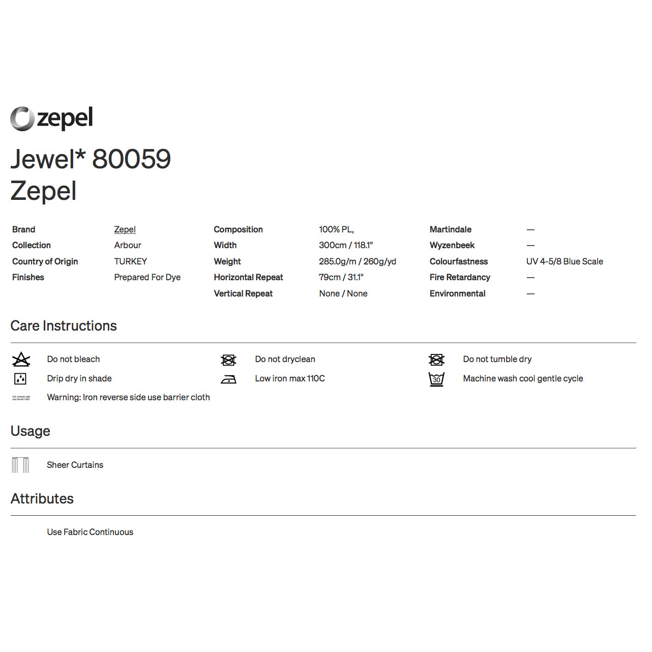 Jewel by Zepel Curtain Lace Fabric