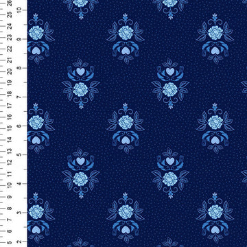 Lewis & Irene Teatime Little bird Roses on Navy Cotton Prints
