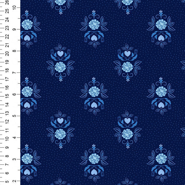Lewis & Irene Teatime Little bird Roses on Navy Cotton Prints