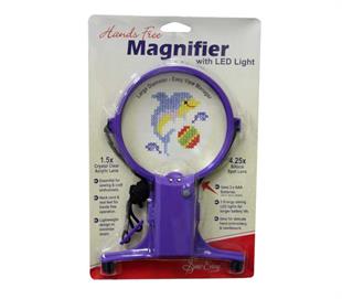 SEW EASY HAND TOOL - MAGNIFIER WITH LED LIGHTS - HANDS FREE - PURPLE