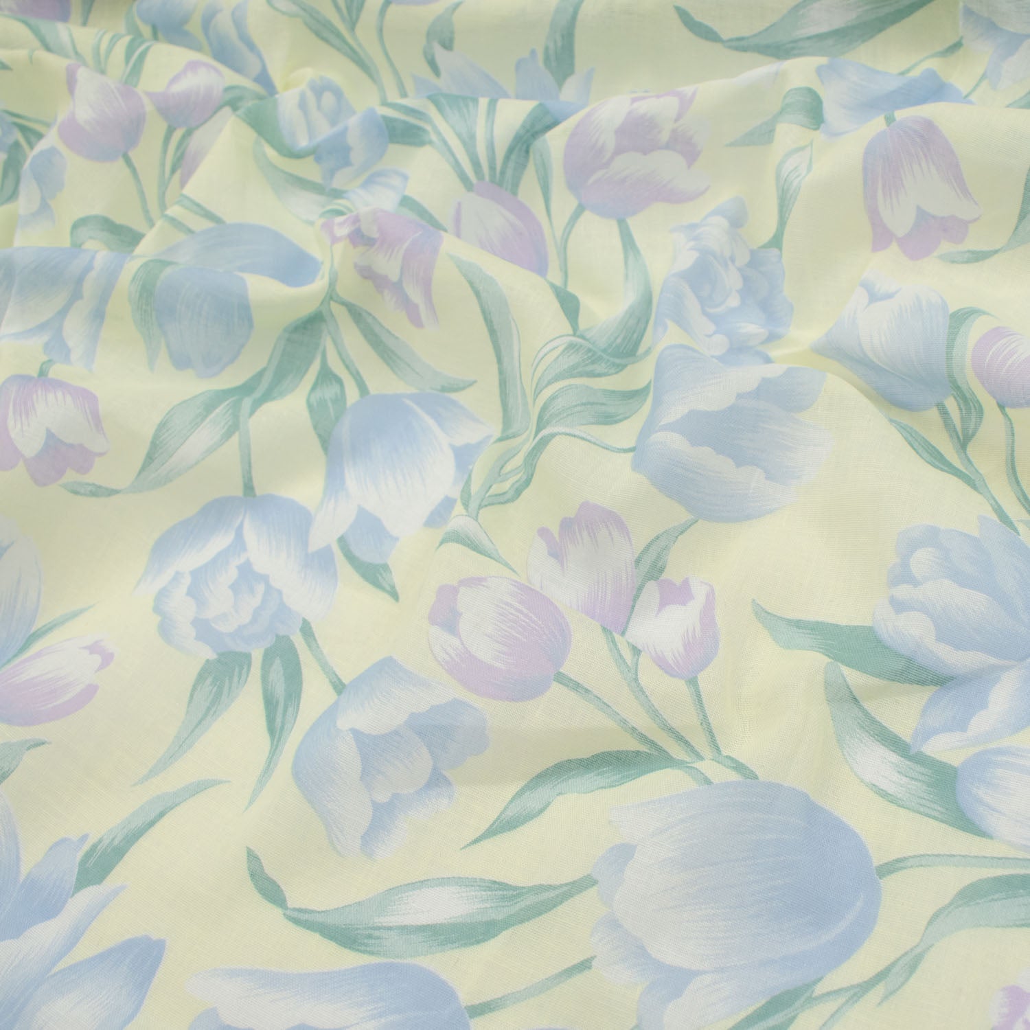 Printed Cotton Voile Design-63 Blue & Purple Tulips Flower on Light Green