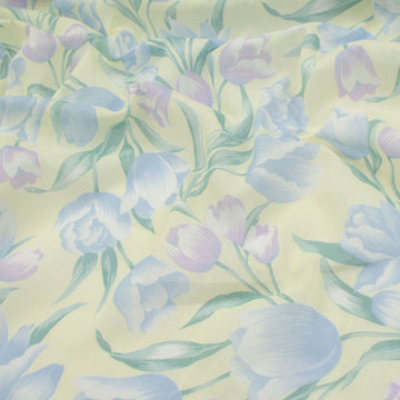 Printed Cotton Voile Design-63 Blue & Purple Tulips Flower on Light Green